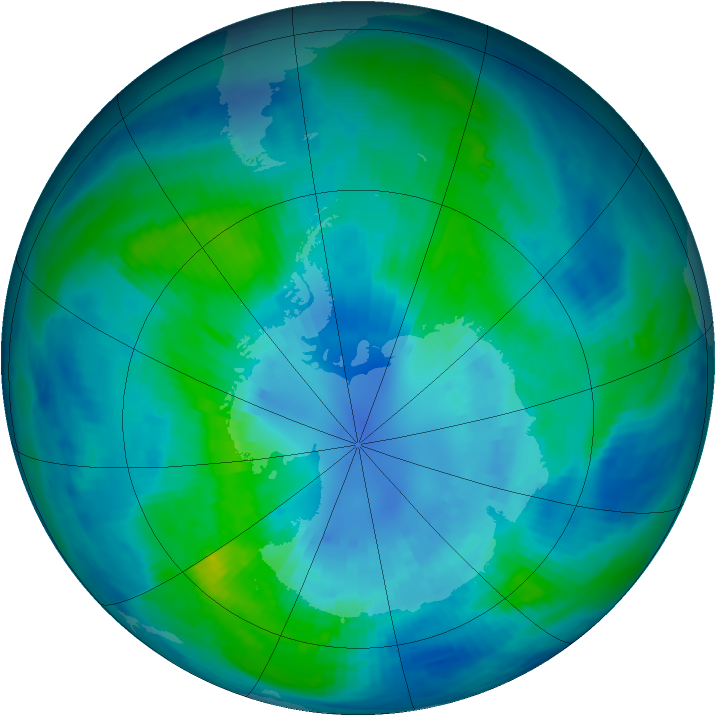 Antarctic ozone map for 06 April 1997